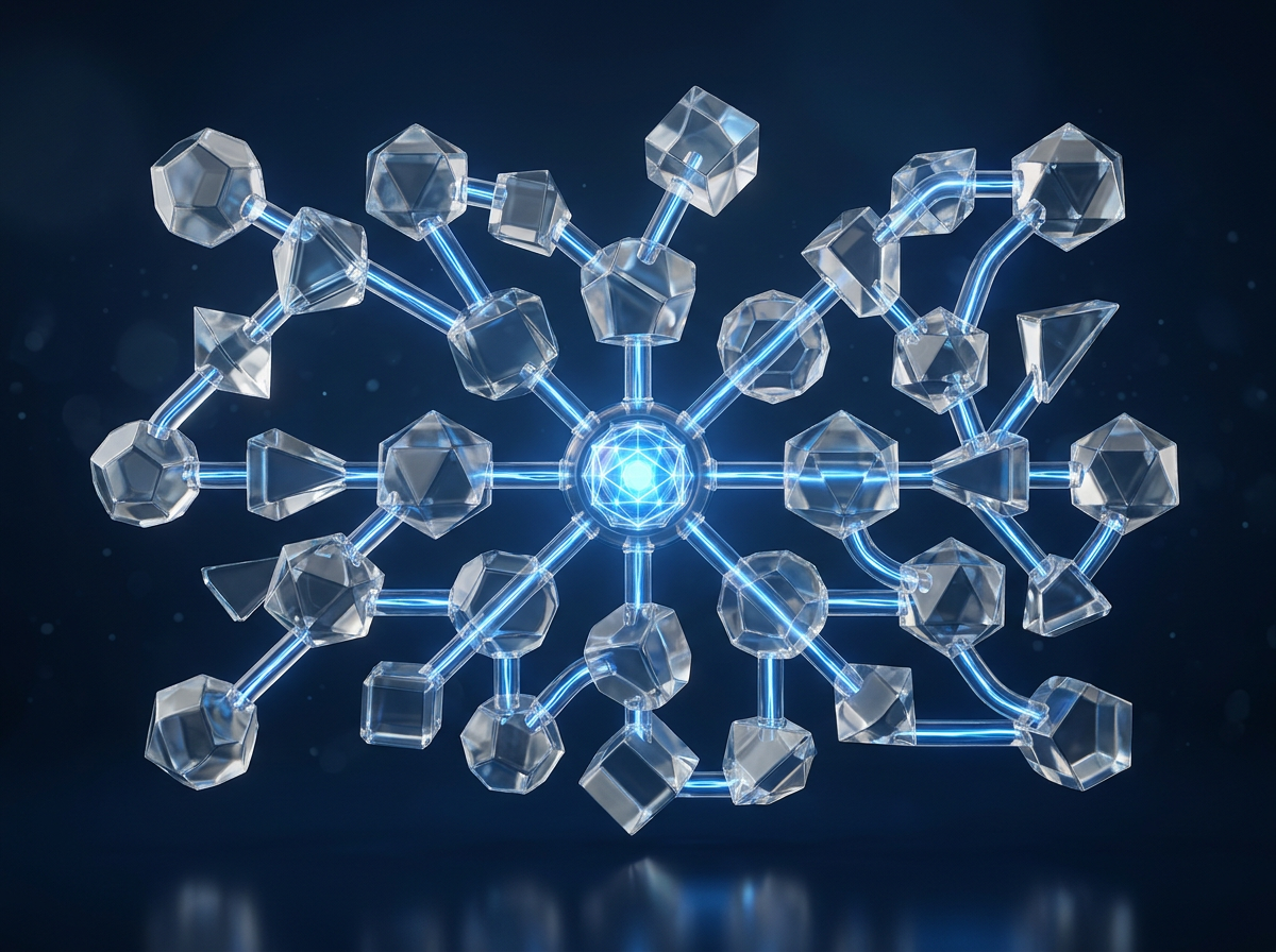 Glowing crystalline molecular network with interconnected nodes